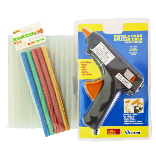A set of hot glue gun and sticks useful for creation and DIY work Art and  craft boutique