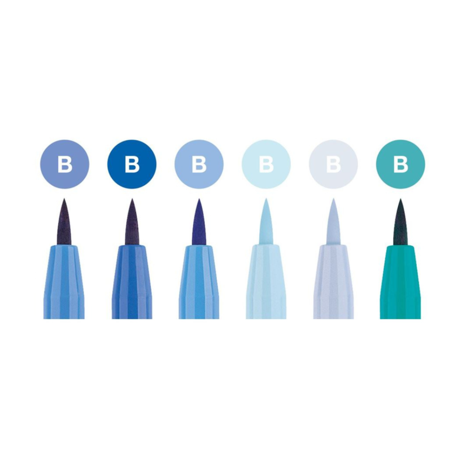 Set of 6 Faber Castell blue Pete Artist brush markers